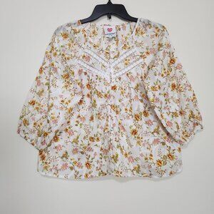 Hester & Orchard Size S Floral Multicolor Boho 3/4 Sleeve Women's Top Blouse